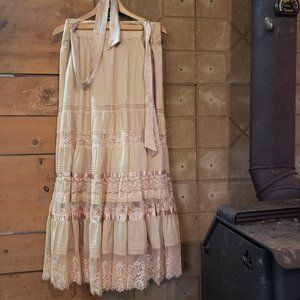 Bebe Long Cream Cotton and Silk Lace Wrap Skirt